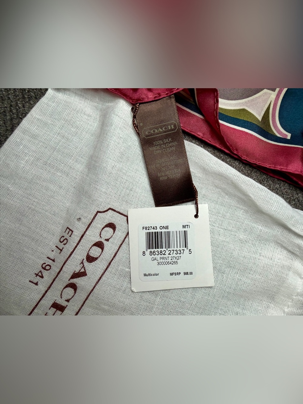 Coach Legacy Signature Multicolor Silk Square Scarf NWT - Picture 5 of 5